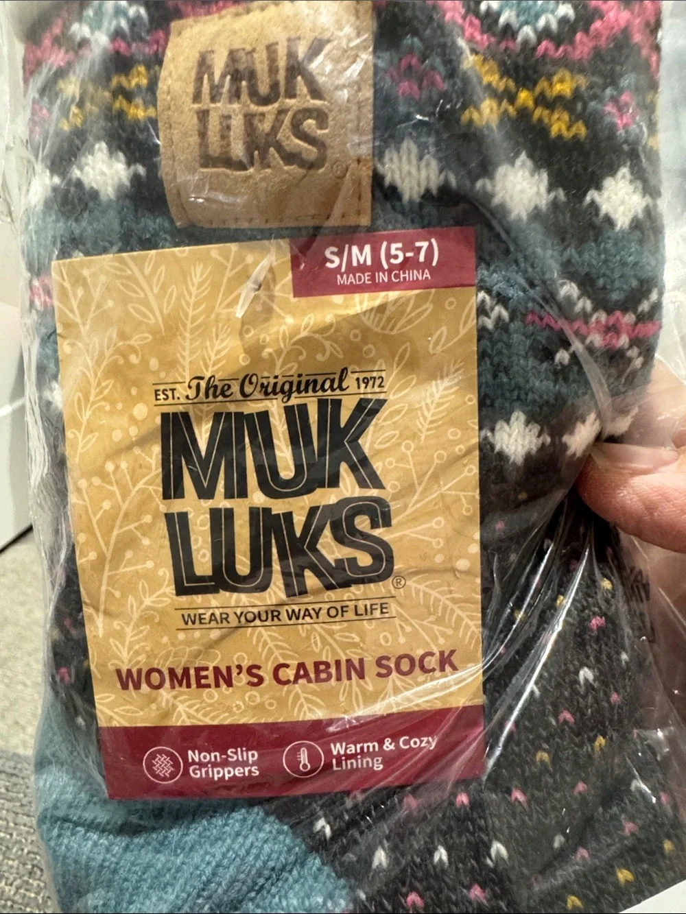 Muk Luks Women's Patterned Cabin Socks in Teal, Pink & Black